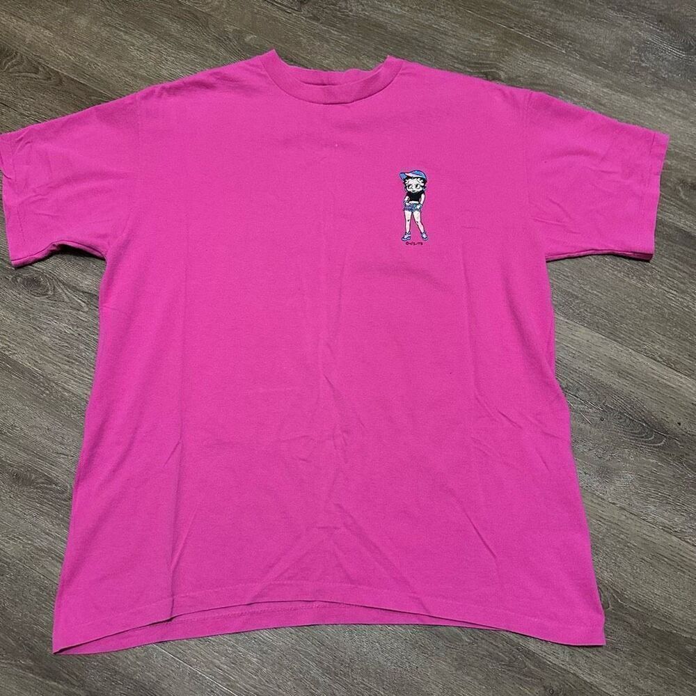 VINTAGE Betty Boop Shirt Pink Embroidered Single Stitch College Wear USA Made L